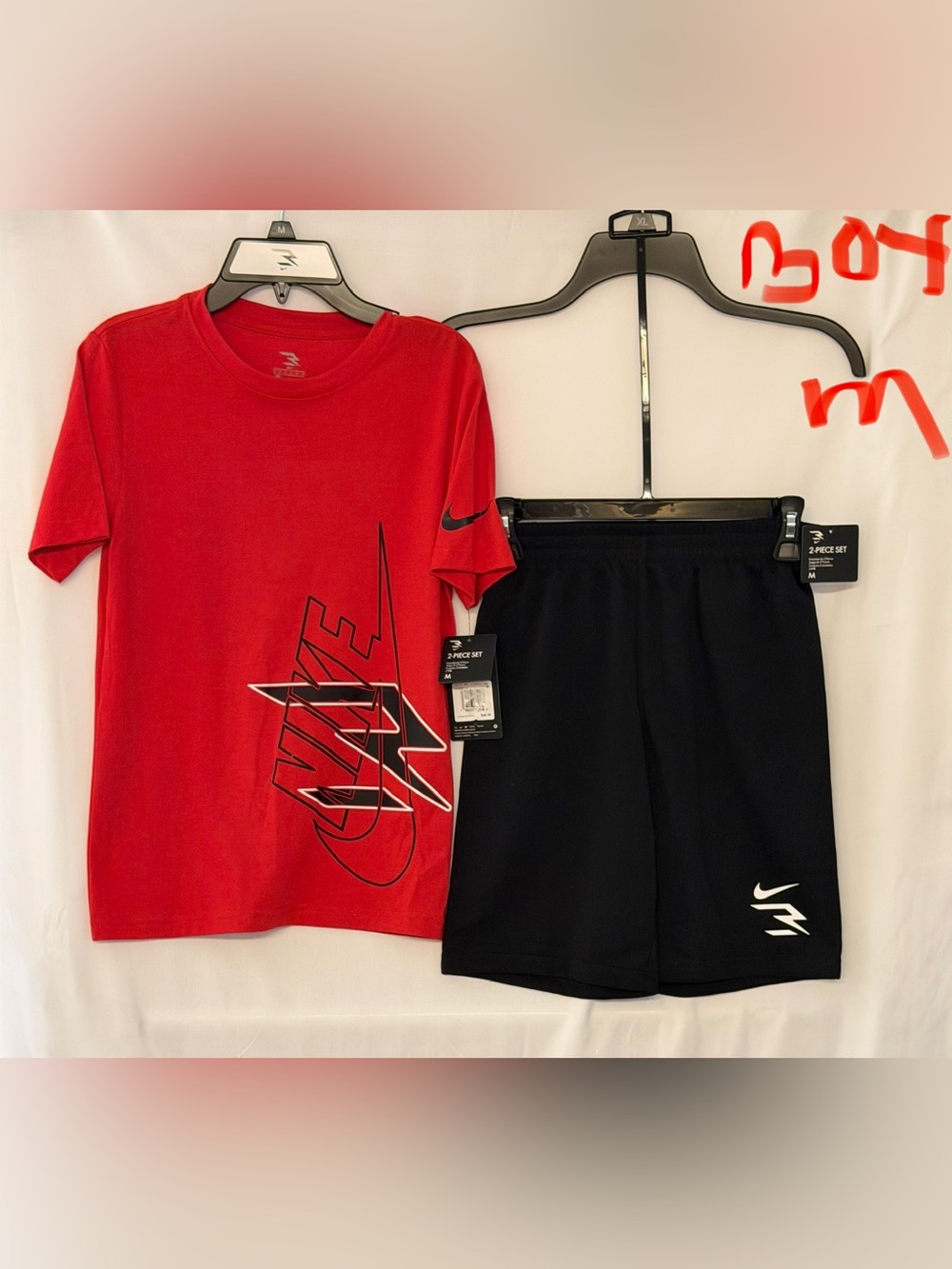 Nike Red Graphic Tee and Black Athletic Shorts Set